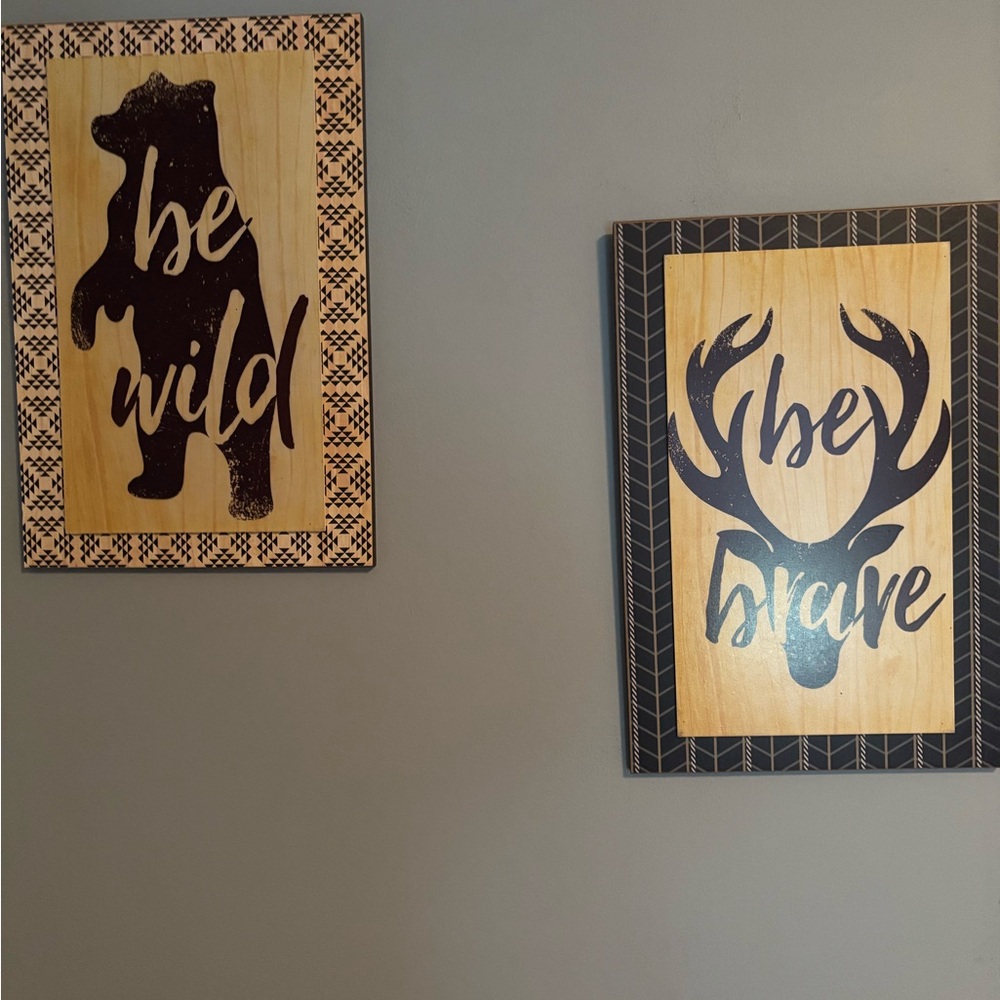 Rustic 'Be Wild' and 'Be Brave' Wall Art Set